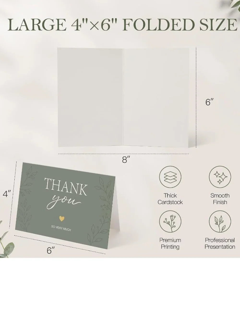 Sage Green & Pearl White Thank You Cards with Envelopes & Stickers